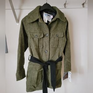 NWT Spiewak Olive Wool Blend Utility Jacket with Black Belt XS